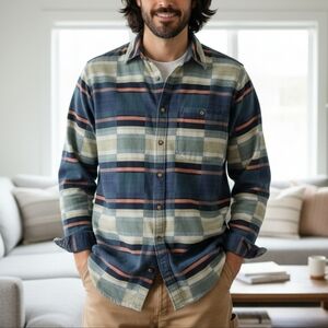 Territory Ahead Mens Long Sleeve Flannel Shirt Size XL Tall Blue Plaid Button Up